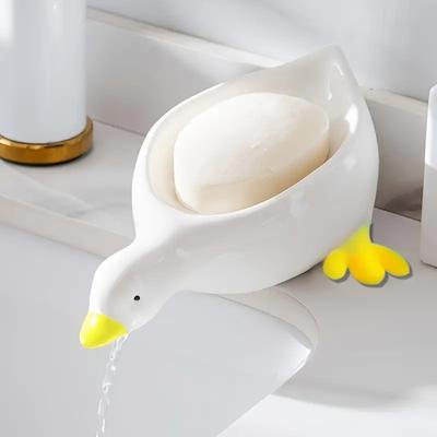 Мыльница в форме утки, симпатичная мультяшная утка, самоосушающаяся мыльница, открытая дизайнерская мыльница для душа, ванной комнаты, туалета