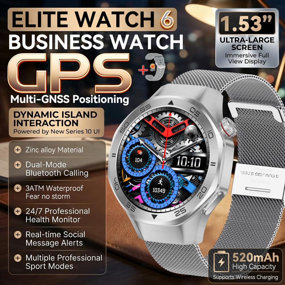 Умные часы WATCH 6 PRO 1,53" Сапфировое стекло AMOLED GPS Bluetooth Звонки Монитор здоровья Водонепроницаемость 3ATM 520 мАч Умные часы для мужчин