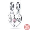100% серебро 925 пробы, розовое сердце, ангельские цветы, принт лапы, музыкальный кулон, бусины с голубыми глазами, подходят для браслетов, ювелирных изделий