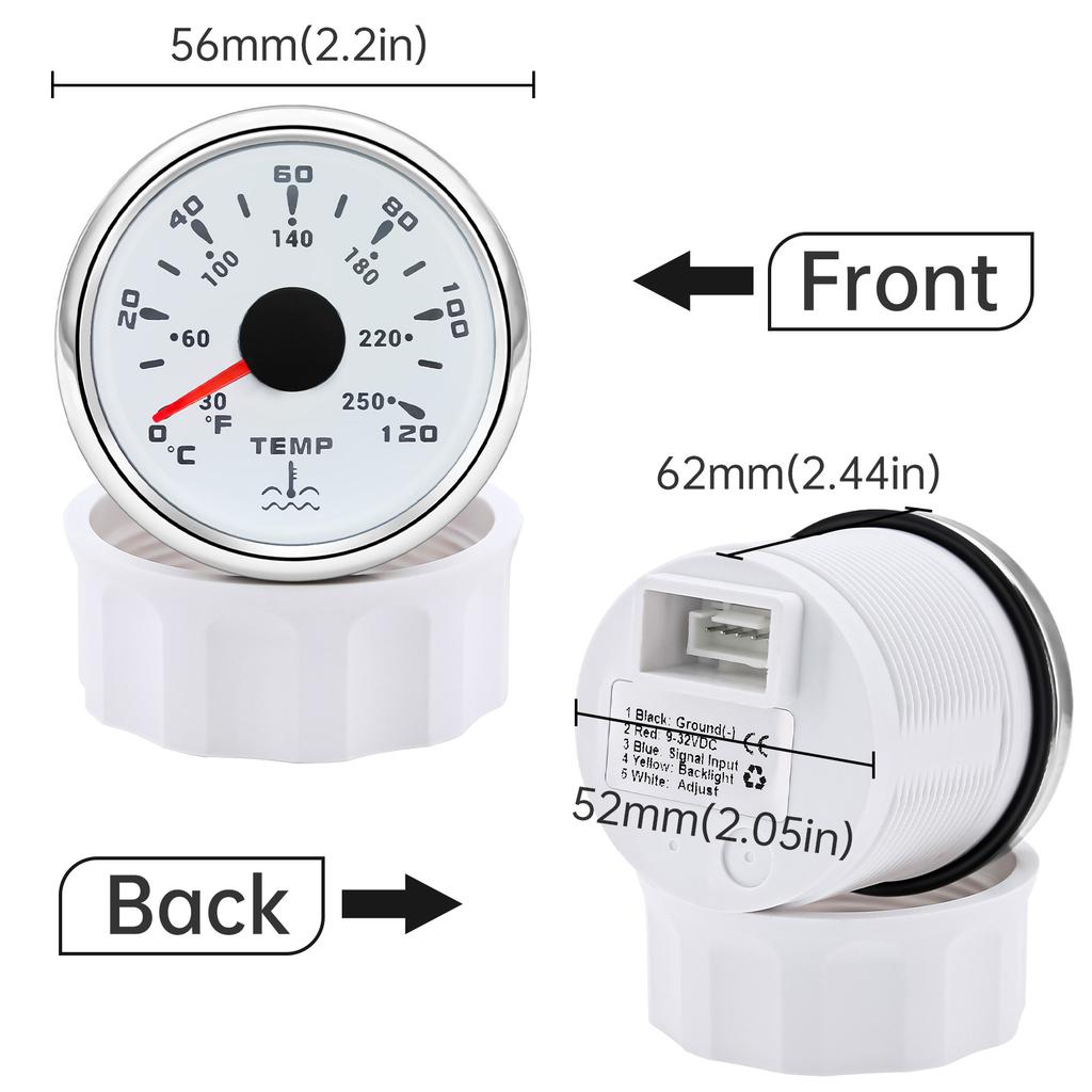 52MM Water Temperature Gauge with 7 Color LED Backlight 0-120 ℃ Water Temp Meter with Sensor (Option) For Marine Boat Car Truck
