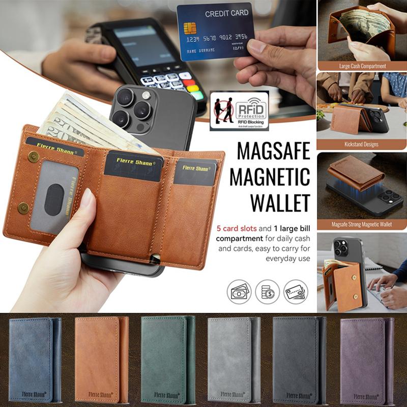 RFID-защищенная сумка-кошелек из ПУ-кожи Магнитные кард-кейсы для всех функций Magsafe Чехол-подставка из ПУ-кожи для карт для мужчин и женщин