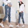 Hole Jeans Pregnant Women Nursing Pants Elastic Waist Denim Belly Pregnancy Trousers Loose Legging