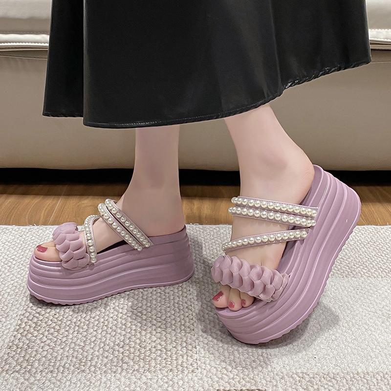 Fashion 9CM Summer Casual High Platform Sandals Women Buckle Strap Slippers Thick Bottom Pearl Sandalias Woman Chunky Beach Shoes Mujer