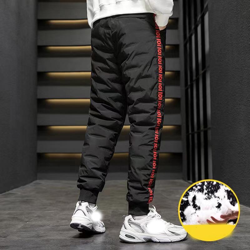 Down Padded Men's Pants Drawstring Warm Padded Sweatpants Loose Jogging Pants Thickened Warm Cotton Pants Thermal Down Trousers