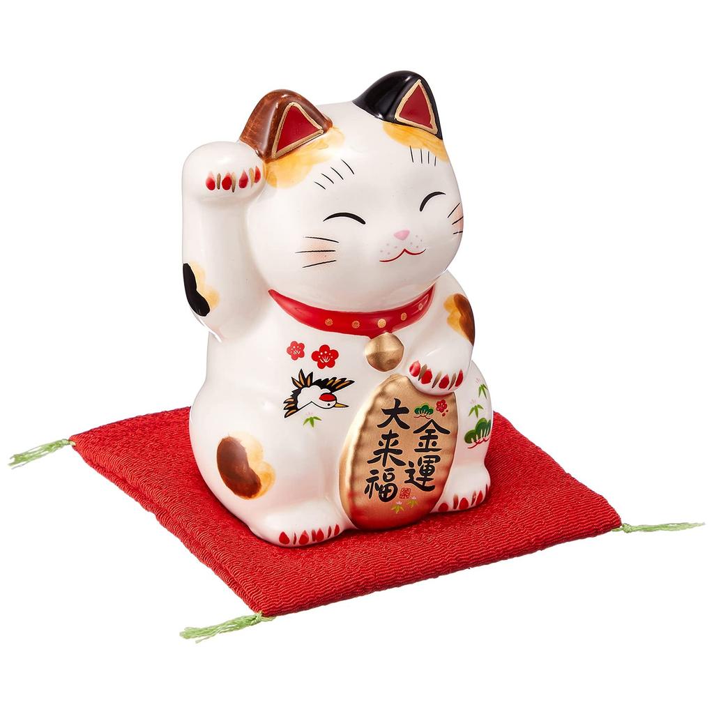 Керамика Якуси, Красочная роспись, Богатство и Удача, Манеки-неко, Поднятая правая лапа, Размер 3, Высота примерно 9 см, 7843