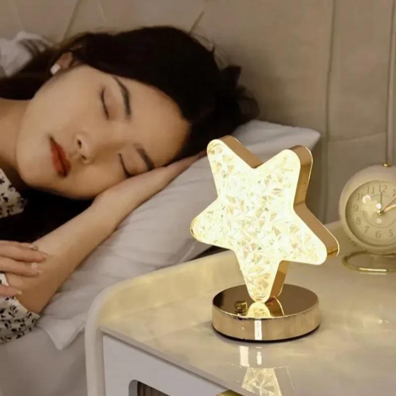 Portable Rechargeable Crystal Star Moon Light 3 Color Dimming Ambient Table Moon Lamp Christmas Holiday Gift Night Light