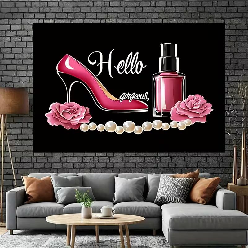 2D Black Fashion Beauty Backdrop Pink Heels, Roses & Pearls Studio Photography Background