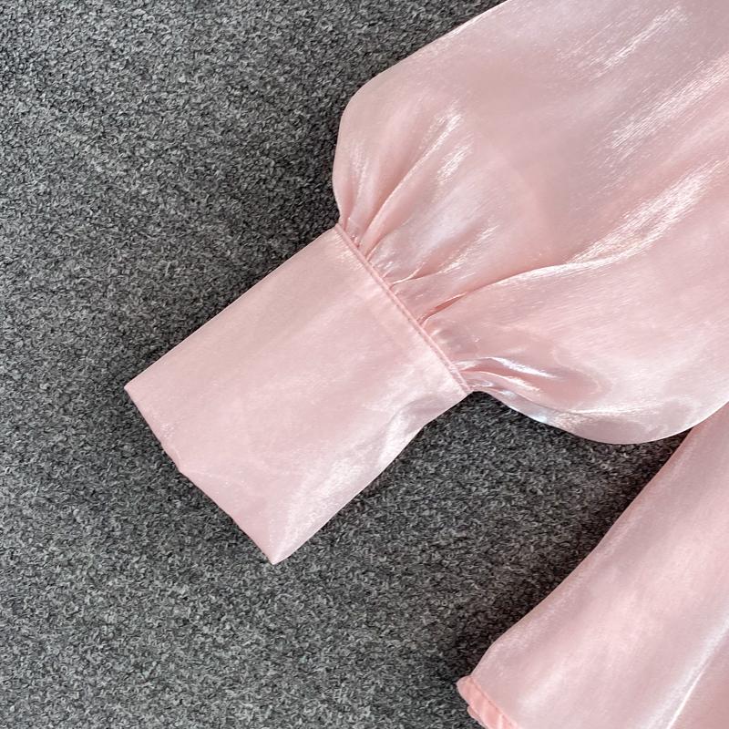 Милая женская блузка, однотонная, с галстуком-бабочкой, на шнуровке, с длинным рукавом, свободная, прямая, блузка, женская универсальная модная рубашка