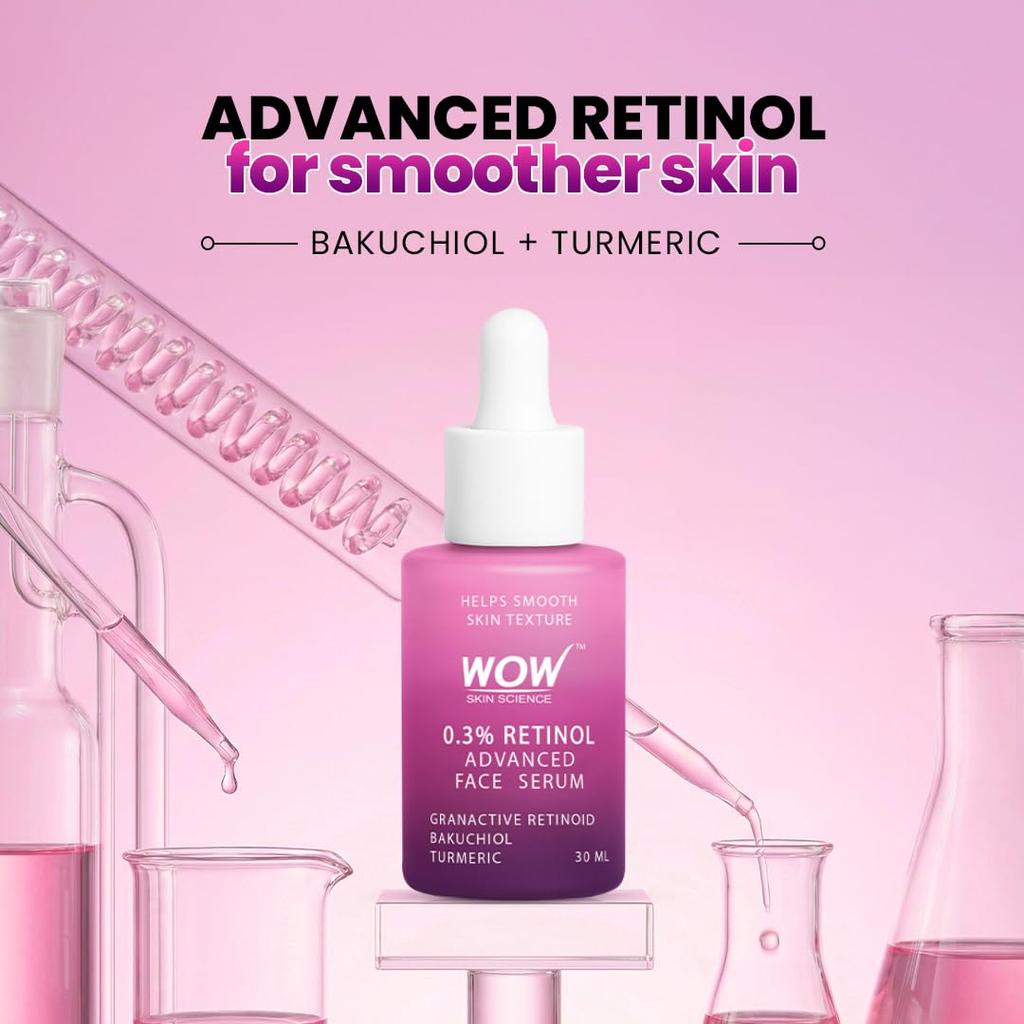 WOW Skin Science Сыворотка для лица с 0,3% ретинола Advanced | Гранактивный ретиноид + Бакучиол + Куркума | Разглаживает текстуру, Уменьшает мелкие морщины и Укрепляет кожу