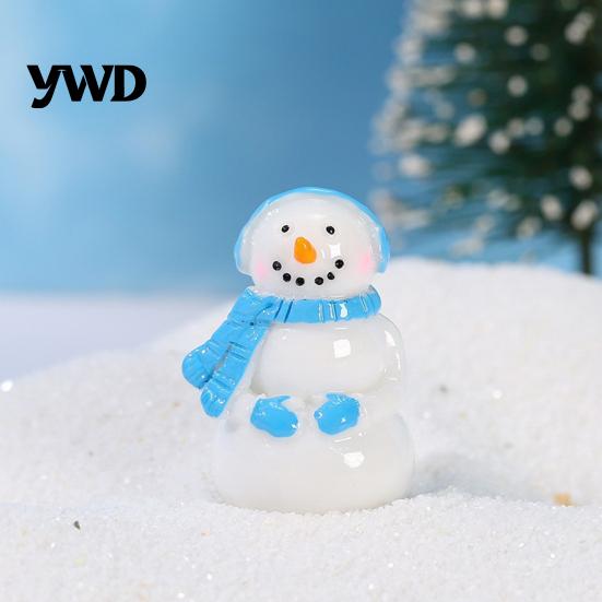 Waterproof Resin Garden Accents 2Pcs Christmas Mini Snowman Figurines, Winter Tiny Decoration, Xmas Micro Tree Decorations Landscape Ornament