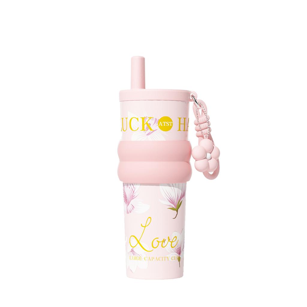 Flower series thermos cup children's large-capacity coffee cup straw cup accompanying cup Bingba water cup