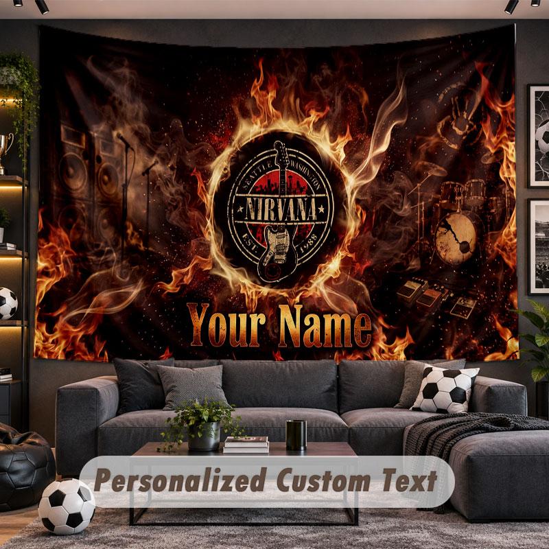 Wall Hanging Tapestry Custom NameNirvana Pattern Personalized Printed Fabric Wall Decor