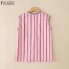 ZANZEA Женские повседневные майки без рукавов с круглым вырезом и полосатым принтом для лета