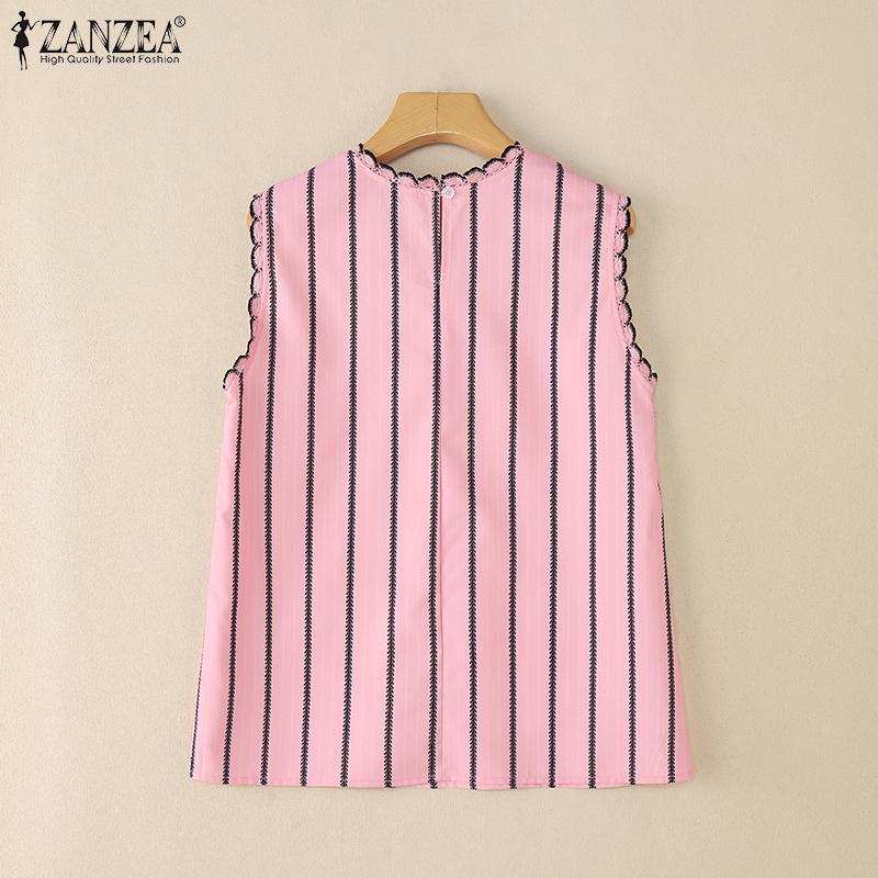 ZANZEA Женские повседневные майки без рукавов с круглым вырезом и полосатым принтом для лета