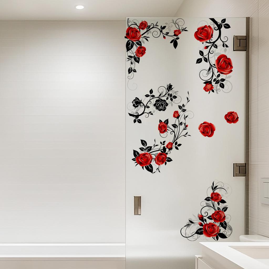 Романтические наклейки на стекло в виде красной розы, декоративные наклейки для двери и окна ванной комнаты