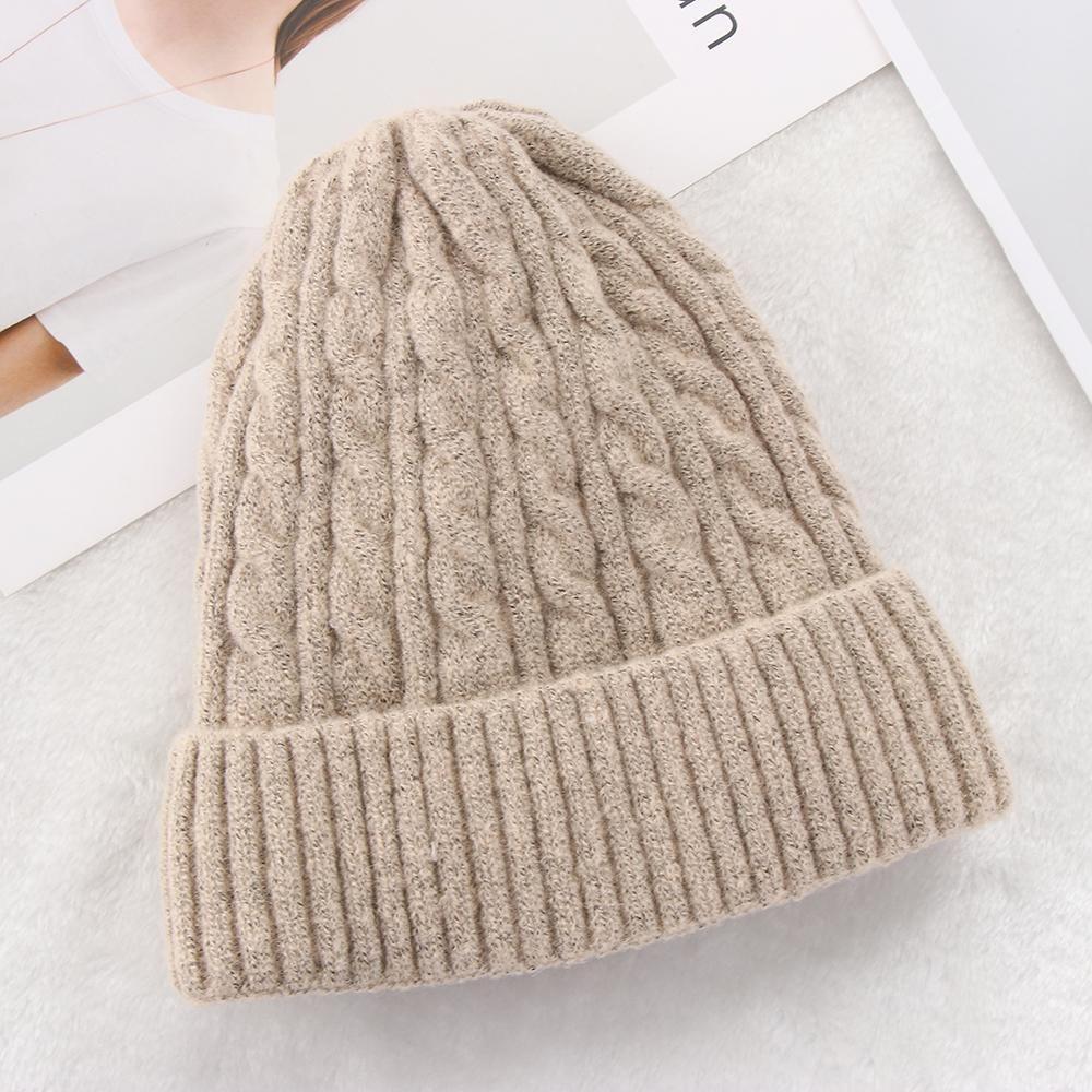 Color Winter Warm Wool Knitted Beanies Thick Fleece Hedging Cap Slouchy Bonnet Casual Ski Hats