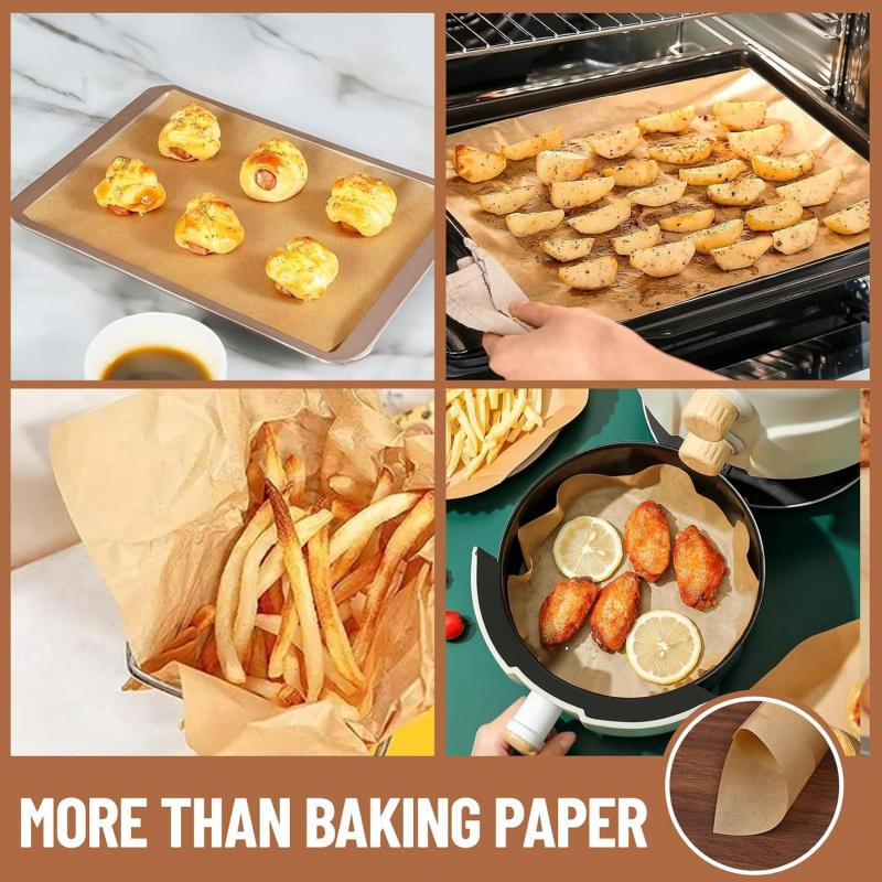 100 Pcs Paper Food Grade Baking Sheets Non-Stick Oil-Proof Baking Paper Oven Liner Sheet BBQ Pad for Baking and Barbecue Air Fryer Paper