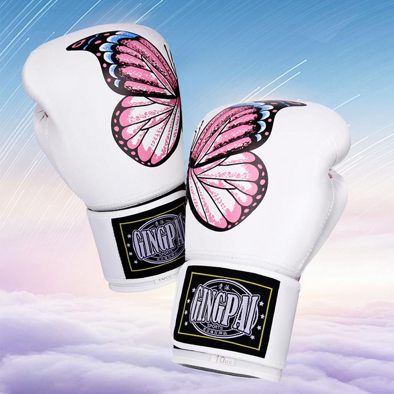 Розовые боксерские перчатки Pink Buttefly 6-12 унций для детей, женщин, тренировочные перчатки для кикбоксинга, профессиональные перчатки для тренировок, спарринга, муай-тай, ММА, перчатки для боксерской груши