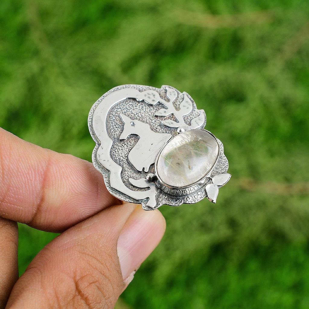 Golden Rutile Gemstone Bezel Statement Daughter Handcrafted Ring Sterling Silver