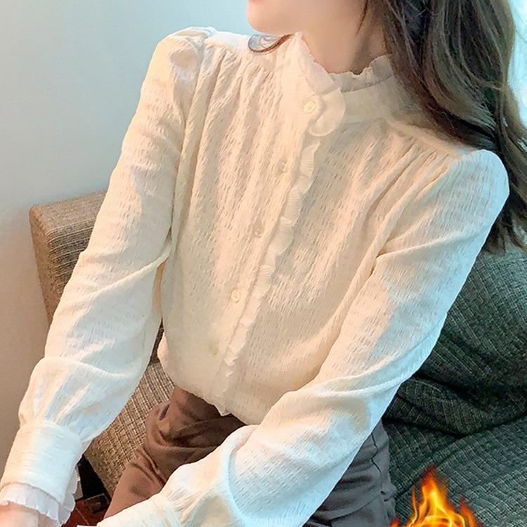 Женская осенне-зимняя рубашка с длинными рукавами и воротником-стойкой, а также бархатная рубашка с темпераментным верхом из шифона Palace