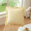 Vintage Ruffled Pillow Shams Ruffle Throw Cover, Cotton Plaid Case with Frill Edge, 18x18 Washable Decorative Pillowcases Inch 20x12 Cover for