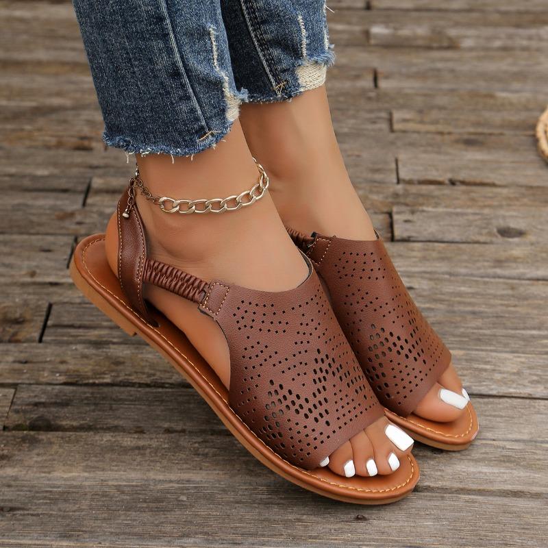 Модные сандалии Sapatos Femininos Peep Toe Flat Sandals 2024 Лето Новые Ретро Натуральная Кожа Удобная Мягкая Подошва Универсальная Женская Обувь