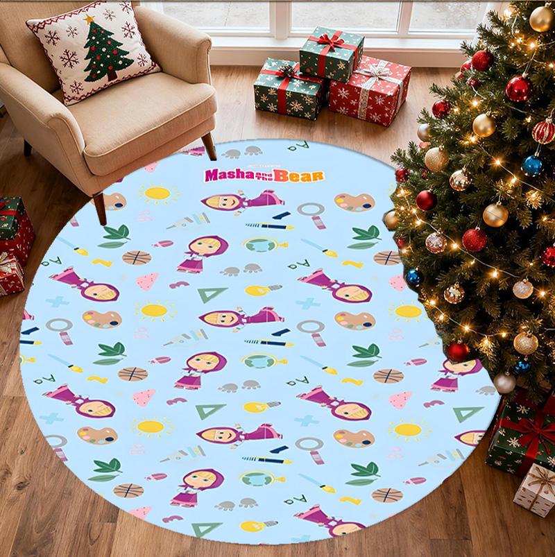 Masha and The Bear Pattern Round Rug, Indoor/Outdoor Mat, for Picnic, Gameroom, Bedroom, Office, Living Room, Home Decor Carpet, Birthday Gift