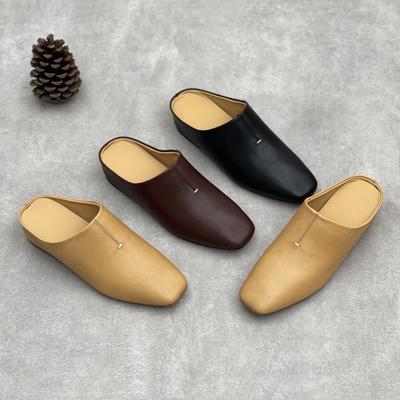 Туфли на высоком каблуке с квадратным носком, повседневные, ручной работы, из натуральной кожи, дышащие, женские клипсы-шлепанцы