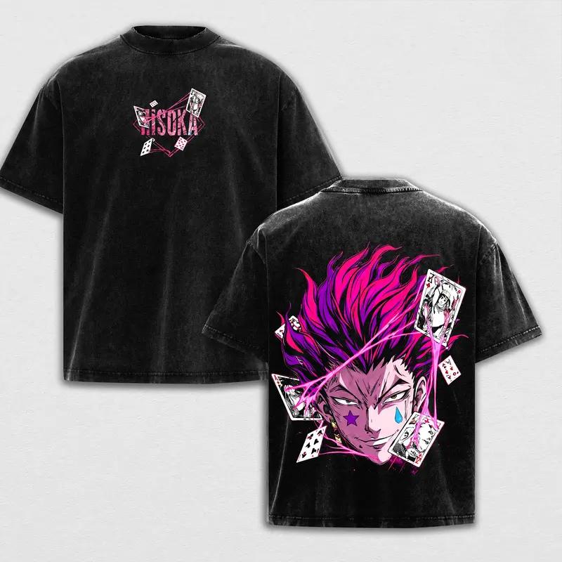 Manga Hunter x Hunter Hisoka Printed Tee Men Short Sleeve Clothing Washed Cotton T-shirt Vintage Casual T Shirt Harajuku Tshirt