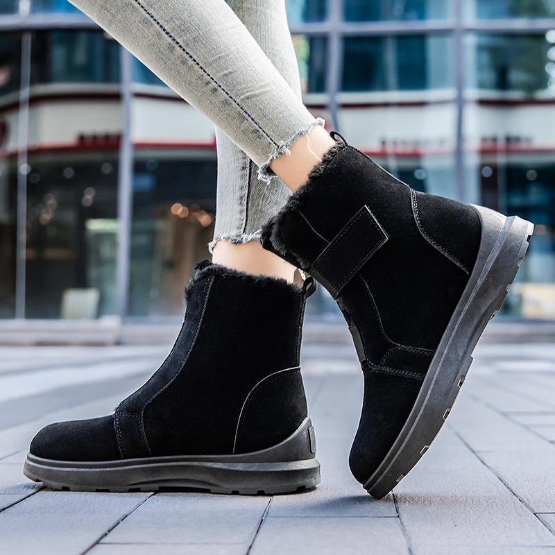 Искусственная замша утолщенные плюшевые зимние ботинки для женщин зимние большие размеры сохраняют тепло ботильоны женские нескользящие платформы хлопковая подкладка обувь