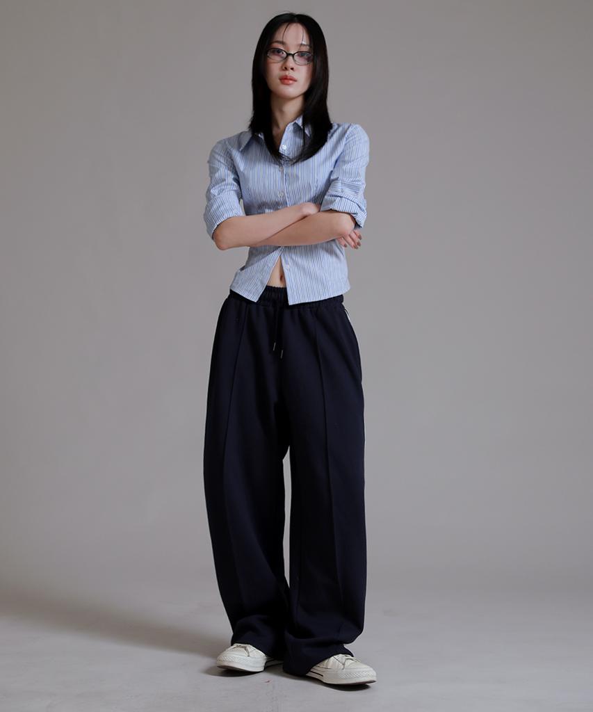 LIKE THE MOST Training Pinstripe Track Wide Pants_Navy