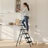 4 Step Ladder, Folding Step Stool with Wide Anti-Slip Pedal, Tool Tray, Comfort Handgrip, 272 kg Capacity Portable Steel Ladder, Multi-Use for