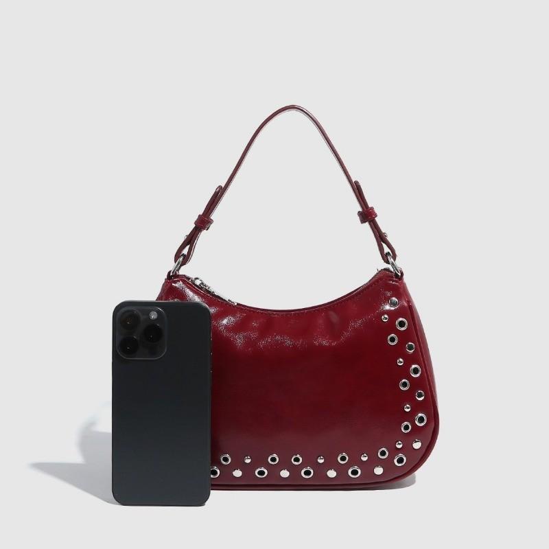 Ielgy Ladies Rivets Hollow Adjustable Portable Baguette Bag Punk Underarm Bag