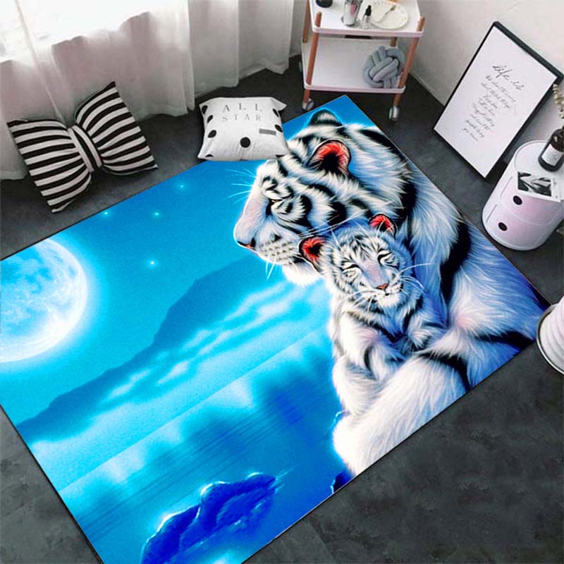 Fashion Tiger Pattern Carpet On The Floor 3D Animal Printed Big Carpet Living Room Soft Bathroom Mat Absorb Anti-slip