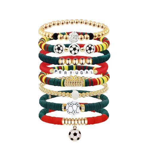 2026 Souvenir Bracelet Set, Stackable Soft Clay Football Pendant Sports Wrist Jewelry