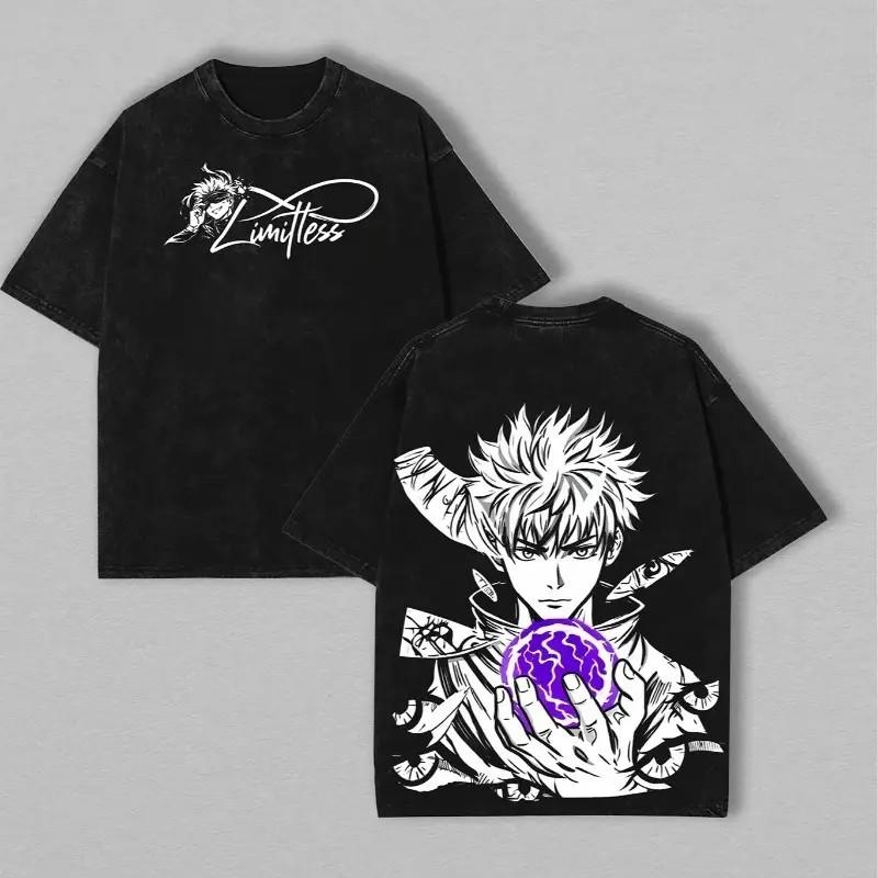 Аниме Футболка Jujutsu Kaisen Винтажная Y2k Стиранная Оверсайз Футболка Мужская Одежда Летние Хлопковые Футболки с Коротким Рукавом Топы