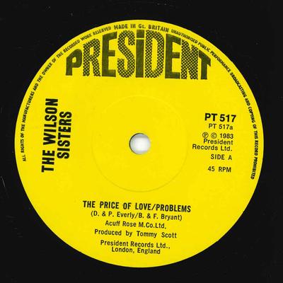 Пластинка 7 дюймов WILSON SISTERS - The Price Of Love PT517 President Recor 1983 Великобритания Поп Б/у
