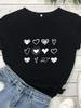 Женская футболка с принтом сердечек в три ряда, с коротким рукавом, с круглым вырезом, свободная, женская футболка, женская футболка, топы, одежда, camisetas mujer