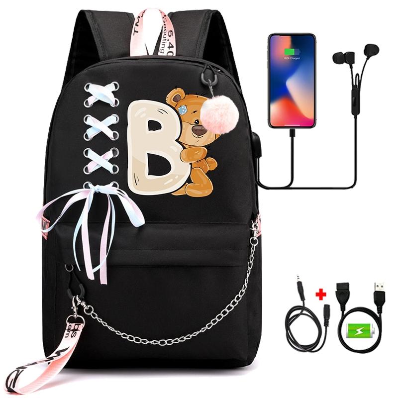 Рюкзак с принтом «Маленький медведь», 26 английских букв, детский рюкзак для школы для мальчиков и девочек, сумка для книг с героями мультфильмов, кавайная школьная сумка для школьников