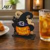 Halloween Party Supplies Wooden Napkin Holder, Ghost Pumpkin Decorative Tabletop Tissue Dispenser, Desktop Holder Paper Storage Organizer for Holiday