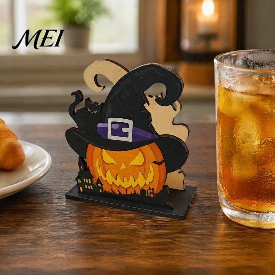 Halloween Party Supplies Wooden Napkin Holder, Ghost Pumpkin Decorative Tabletop Tissue Dispenser, Desktop Holder Paper Storage Organizer for Holiday