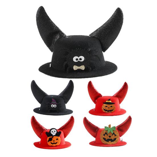 Хэллоуин Шляпа для питомца Кошачья формальная шляпа с рогами Шляпа тыква-паук Регулируемый головной убор для маленьких собак и кошек Праздничный костюмный аксессуар