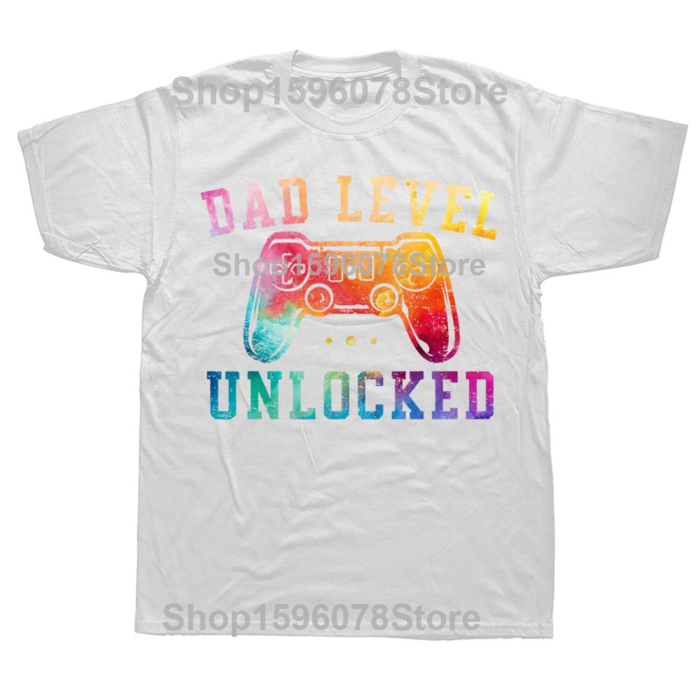 Забавный уровень папы разблокирован Подарки для будущего папы Футболки на День отца для геймеров Уличная одежда с коротким рукавом Подарки на день рождения Футболка Мужская