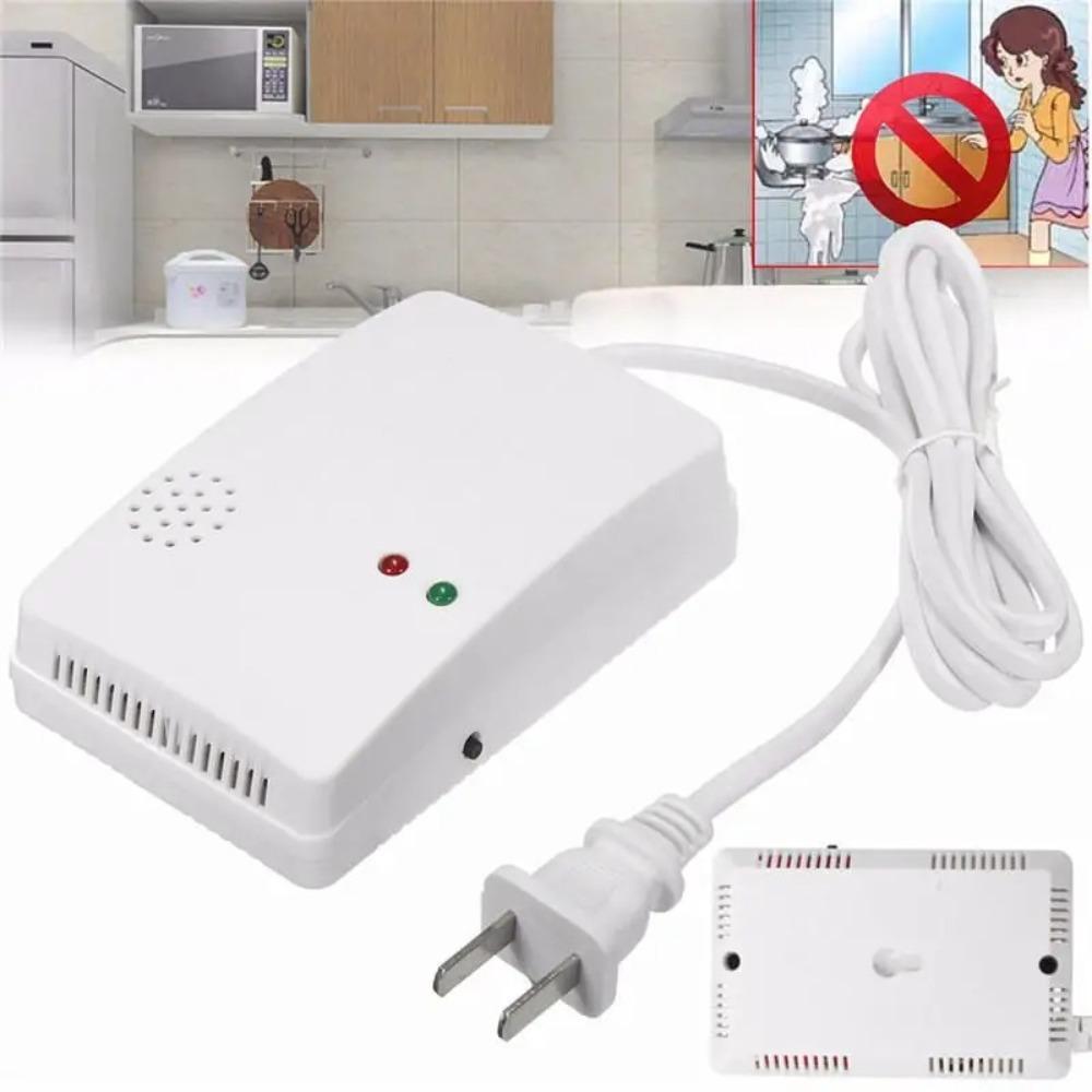 Белый детектор утечки газа 220 В Предупреждающий тестер сигнализации Датчик отравления газом для домашней безопасности