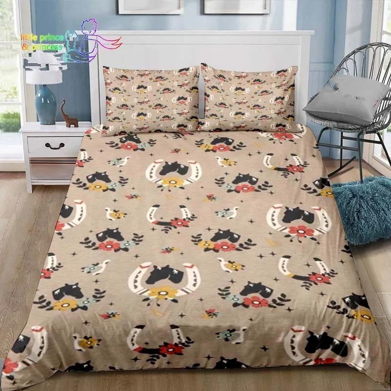 Cowboy Horse Pattern Comfortable Duvet Quilt Cover Pillowcase Bedding Set Children Bedroom Decoration Home Textile