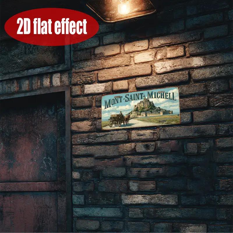 HD Aluminum Print, Vintage Mont-Saint-Michel France Landmark License Plate Style Wall Art, High Definition Bend-Resistant Metal