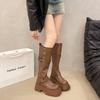 Brown Retro British Style Platform Boots Women's 2025 Autumn and Winter New Long Boots High Tube Height Increase and Thin Knight Boots