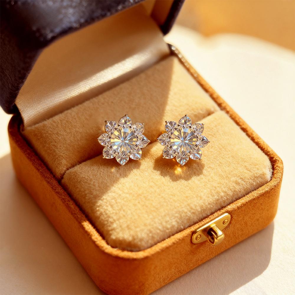 925 Sterling Silver 0.5CT Moissanite Flower Stud Earrings | Sparkling Halo Wedding & Bridal Earrings for Women