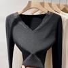Black Spliced Knitted Sweater Women's Autumn and Winter New Women's Clothing Foreign Style Inner Design V-neck Top