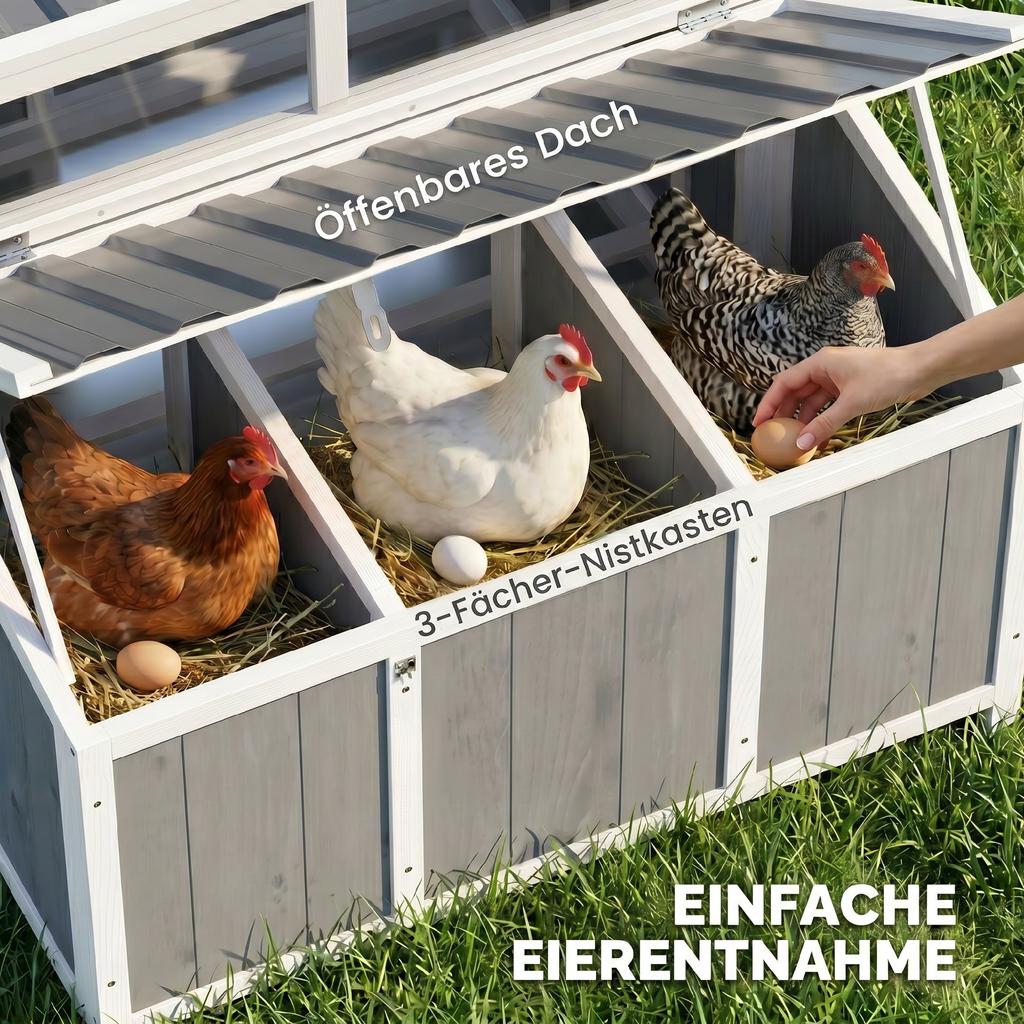 Chicken Coop Wood Chicken House with Lockable Door Nesting Box Waterproof PET Roof for 3-4 Chickens, 145x90x92 cm Gray